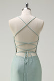 Sage Sheath Cowl Neck Lace Up Back Prom Dress