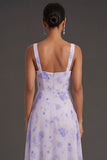 Floral Lilac A Line Thick Straps Sleeveless Backless Long Formal Dress