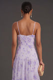Floral Lilac Sheath Backless Spaghetti Straps Long Formal Dress