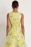 Daffodil Floral A Line Round Neck Sleeveless Long Formal Dress