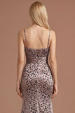 Floral Golden Leopard Mermaid Spaghetti Straps Sleeveless Long Prom Dress with Slit