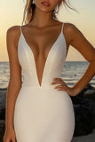 Sparkly Sequin Ivory Deep V-Neck Wedding Dress with Slit
