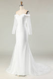 Sparkly Ivory Mermaid Off the Shoulder Sequins Wedding Dress with Sleeves
