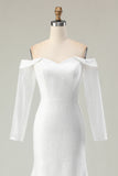 Sparkly Ivory Mermaid Off the Shoulder Sequins Wedding Dress with Sleeves