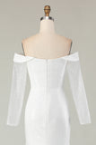 Sparkly Ivory Mermaid Off the Shoulder Sequins Wedding Dress with Sleeves