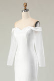 Sparkly Ivory Mermaid Off the Shoulder Sequins Wedding Dress with Sleeves