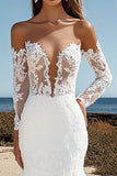 Ivory Corset Floral Long Sleeves Wedding Dress with Lace