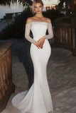Ivory Off the Shoulder Matte Satin Mermaid Beaded Wedding Dress