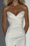 Ivory Sweetheart Mermaid Satin Wedding Dress with Slit