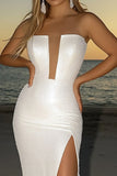 Ivory Strapless Straight Neck Mermaid Wedding Dress with Slit