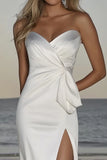 Sweetheart Sheath Ivory Satin Wedding Dress with Slit