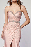 Blush Strapless Pleated Mermaid Sweep Train Formal Dress with Slit