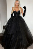 Sparkly Black Ball Gown Strapless Corset Formal Dress