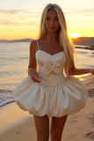 White Spaghetti Straps Taffeta Mini Cute Party Dress