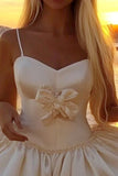White Spaghetti Straps Taffeta Mini Cute Party Dress