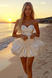 White Strapless Sweetheart Taffeta Mini Party Dress