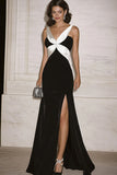Black Bodycon Velvet V-Neck Formal Dress with Slit