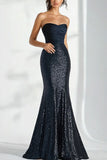 Sparkly Black Mermaid Strapless Sweetheart Sequins Formal Dress
