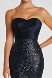 Sparkly Black Mermaid Strapless Sweetheart Sequins Formal Dress
