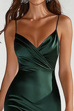 Dark Green Stretch Satin Spaghetti Straps Mermaid Formal Dress