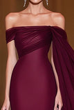 Cabernet Off the Shoulder Sheath Maxi Formal Dress with Ruffles