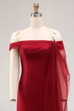 Cabernet Tulle Off the Shoulder Maxi Formal Dress with Ruffles
