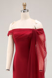 Cabernet Tulle Off the Shoulder Maxi Formal Dress with Ruffles