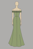 Gorgeous Green Off the Shoulder Sheath Ruched Maxi Formal Dress