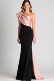 Stylish Black Blush One Shoulder Sheath Floor Length Formal Dress