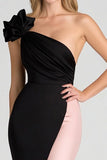 Black Blush Sheath Satin One Shoulder Floor Length Formal Dress