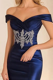 Navy Mermaid Off the Shoulder Mother of the Bride Dress