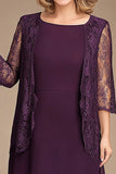 Plum Chiffon Knee-Length Mother of the Bride Dress with Lace Jacket