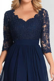 V-Neck Chiffon Navy A-Line Mother of the Bride Dress