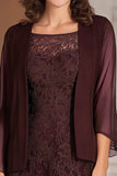 Cabernet Lace Knee-Length Mother of the Bride Dress with Chiffon Jacket