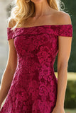 Elegant Burgundy Off The Shoulder Lace A Line Mother of the Bride Dress