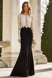 Black White Sheath Lace Applique Floor-Length Mother of the Bride Dress