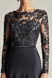 Black A Line Satin Lace Applique Mother of the Bride Dress