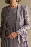 Vintage Mauve Chiffon Lace Knee Length Mother of the Bride Dress with Jacket