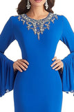 Royal Blue Embroideried Flutter Sleeves Sheath Mother of the Bride Dress