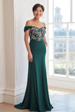 Dark Green Sheath Off The Shoulder Applique Mother of the Bride Dress