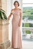 Blush Sheath Off The Shoulder 3D Flowers Mother of the Bride Dress