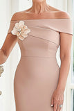 Blush Sheath Off The Shoulder 3D Flowers Mother of the Bride Dress