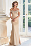 Champagne Sheath Off The Shoulder Mother of the Bride Dress