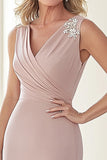 Blush Mermaid V-Neck Floor Length Mother of the Bride Dress