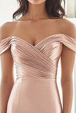 Blush Off The Shoulder Pleated Satin Sheath Mother of the Bride Dress