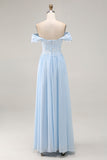 Sky Blue Long Sheath Mother of the Bride Dress with Lace Applique