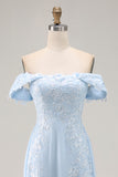 Sky Blue Long Sheath Mother of the Bride Dress with Lace Applique