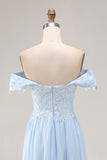 Sky Blue Long Sheath Mother of the Bride Dress with Lace Applique