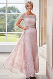 Blush Off The Shoulder Lace Side Cape Mother of the Bride Dress