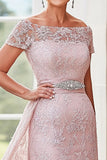 Blush Off The Shoulder Lace Side Cape Mother of the Bride Dress